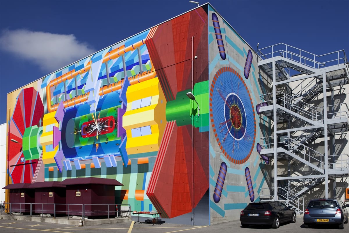 The massive mural of the ATLAS detector at CERN painted by artist Josef Kristofoletti. The mural is located at the ATLAS Expe