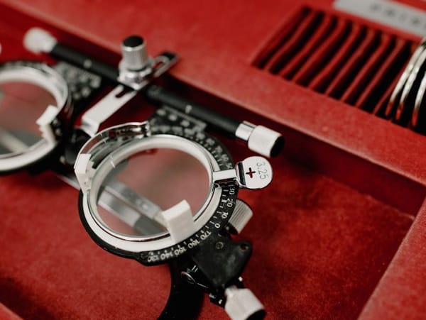 set of trial spectacle lenses in medical clinic